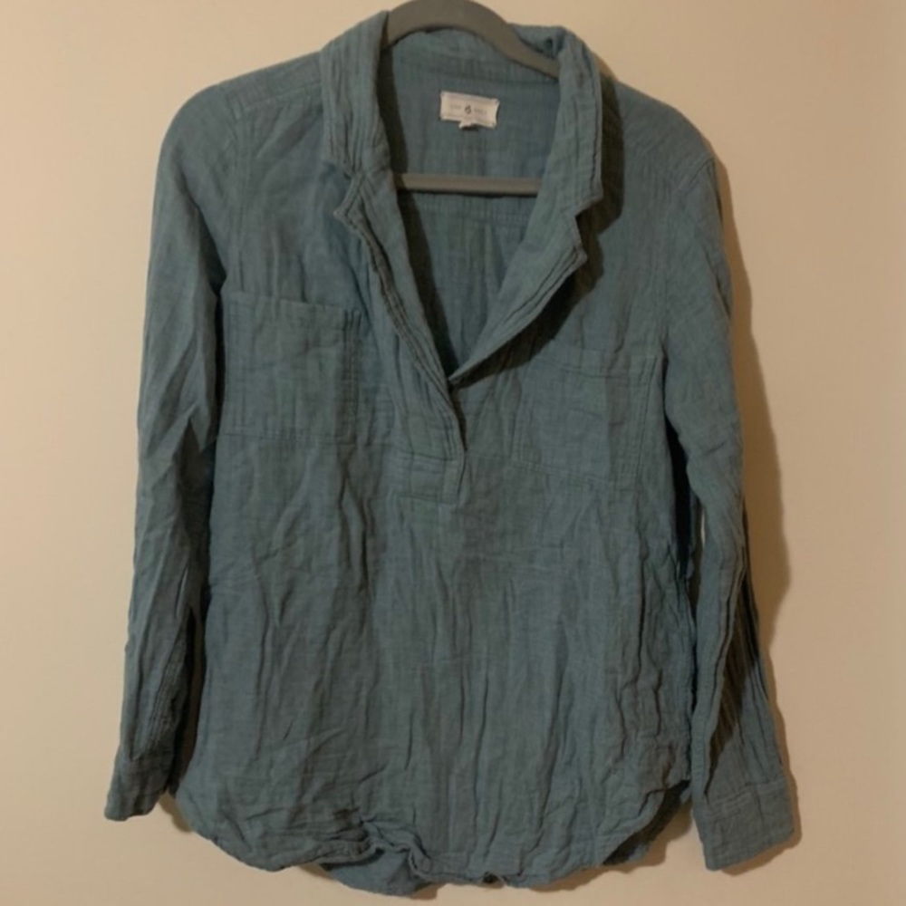 Blue Lou and grey collared blouse